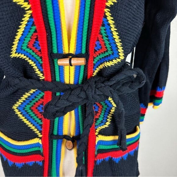 Vintage 70s Rainbow Boho Hippie Hoodie Cardigan Bell Sleeves Cape Sweater Donna - Picture 5 of 10